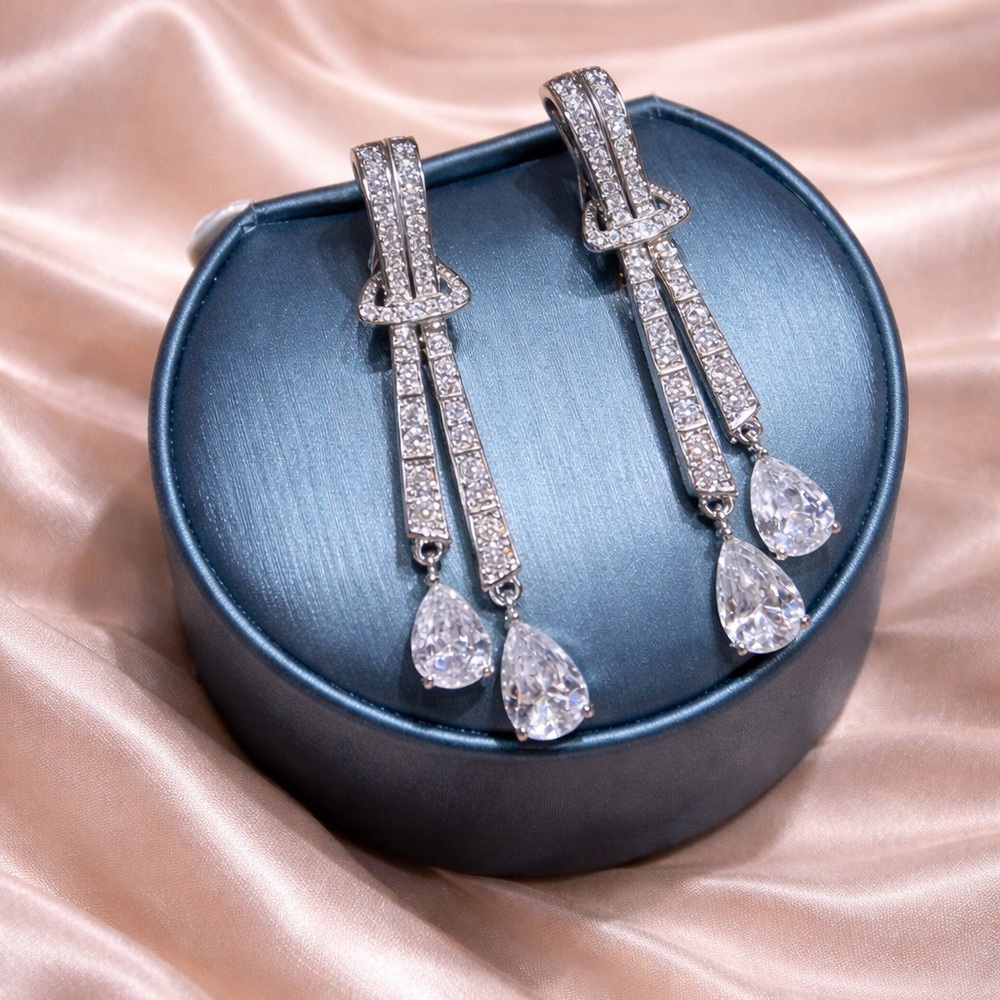 Elegant Linear Crystal Drop Earrings - Picture 7 of 12